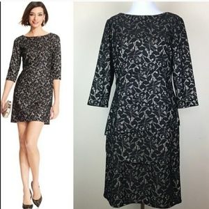 NEW with tags Tahari Dress Size 2 3/4 sleeve Black Lace Nude Under Tiered